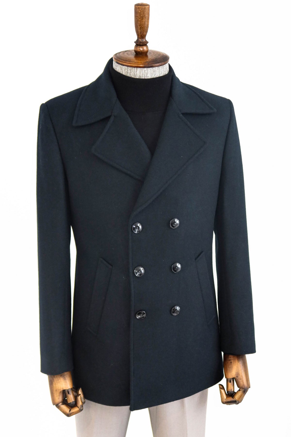 Double Breasted Wide Lapel Cachet Green Men Coat