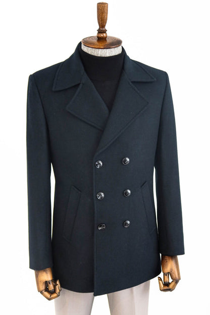 Double Breasted Wide Lapel Cachet Green Men Coat