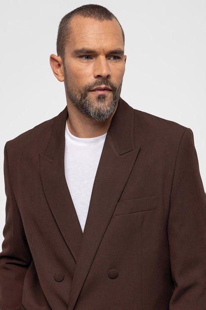 Men's Brown Double Breasted Blazer Jacket - Wessi
