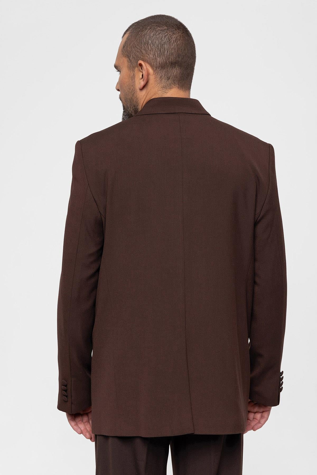 Men's Brown Double Breasted Blazer Jacket - Wessi
