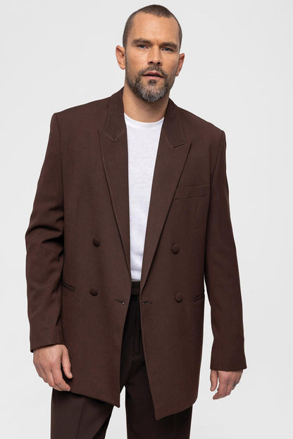 Men's Brown Double Breasted Blazer Jacket - Wessi