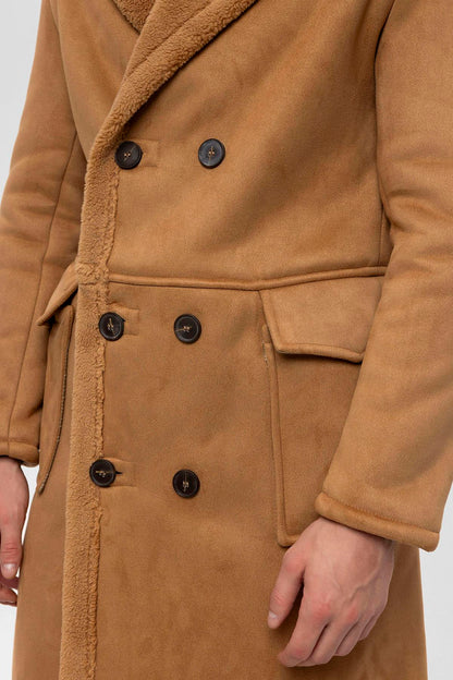 Camel Double-Breasted Closure Lining Detailed Men's Coat