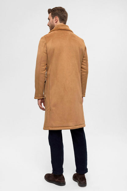 Camel Double-Breasted Closure Lining Detailed Men's Coat