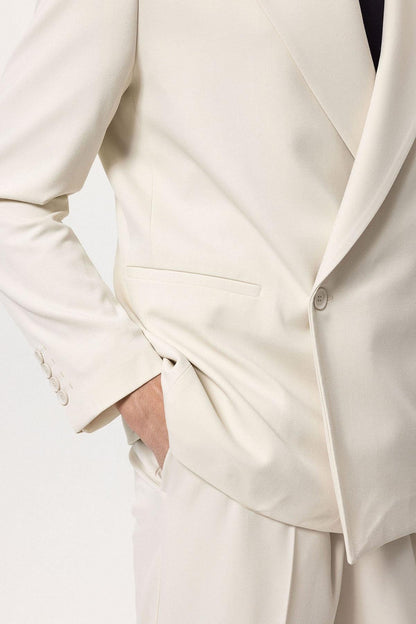 Men's Ecru Double-Breasted Flap Pocket Blazer