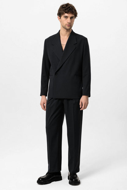 Men's Black High-Waisted Buckle Detail Relaxed Fit Pants