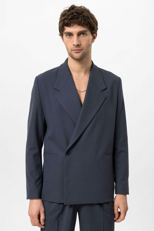 Men's Smoked Double-Breasted Flap Pocket Blazer