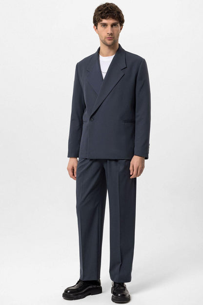 Men's Smoked Double-Breasted Flap Pocket Blazer