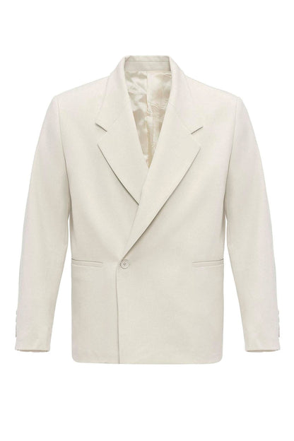 Men's Ecru Double-Breasted Flap Pocket Blazer