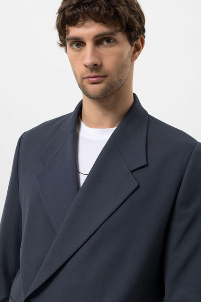 Men's Smoked Double-Breasted Flap Pocket Blazer
