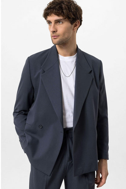 Men's Smoked Double-Breasted Flap Pocket Blazer