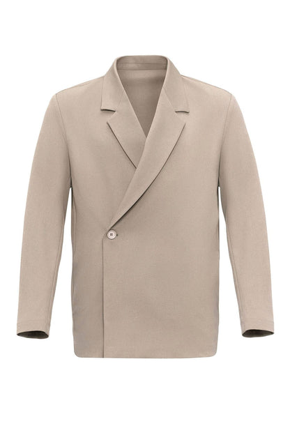 Men's Beige Double-Breasted Hidden Pocket Blazer