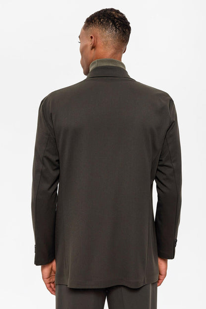 Men's Khaki Double Breasted Closure Hidden Pocket Blazer Jacket