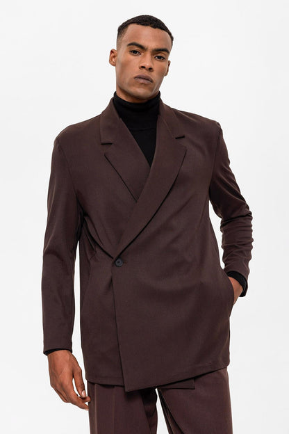 Men's Dark Brown Double Breasted Closure Hidden Pocket Blazer Jacket