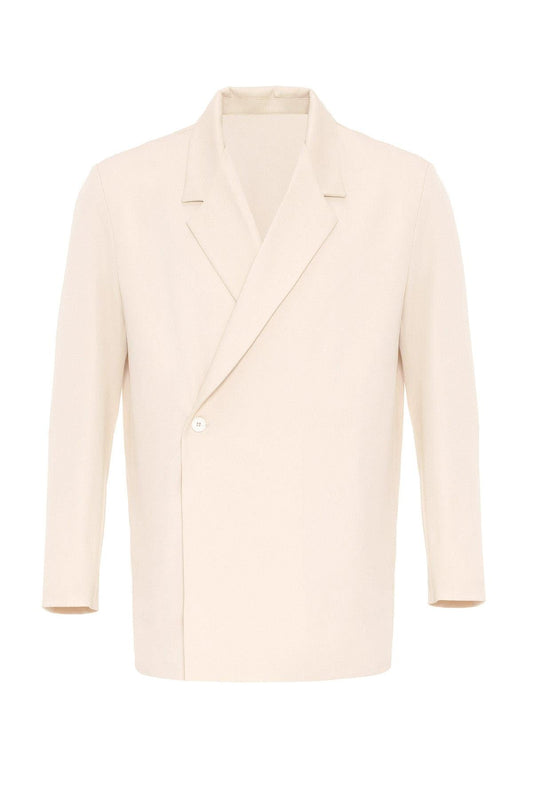 KOALA SYDNEY Men's Ecru Double Breasted Closure Hidden Pocket Blazer Jacket