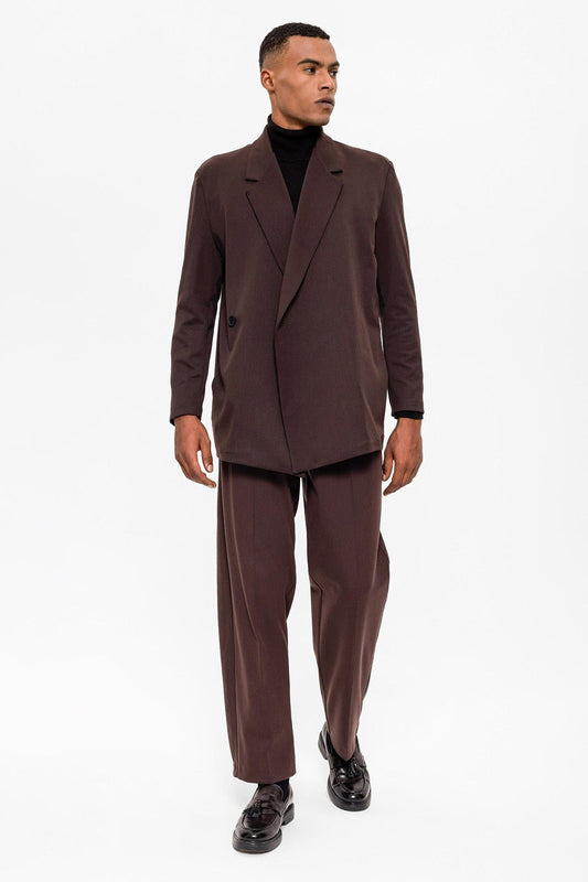 KOALA SYDNEY Men's Dark Brown Double Breasted Closure Hidden Pocket Blazer Jacket