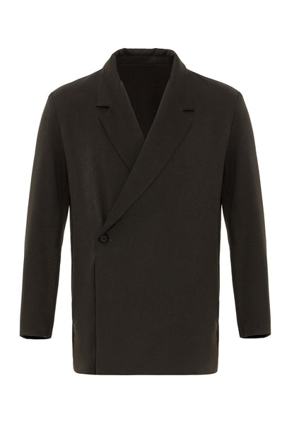 Men's Khaki Double Breasted Closure Hidden Pocket Blazer Jacket