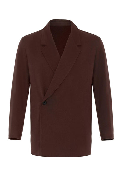Men's Brown Double Breasted Closure Hidden Pocket Blazer Jacket
