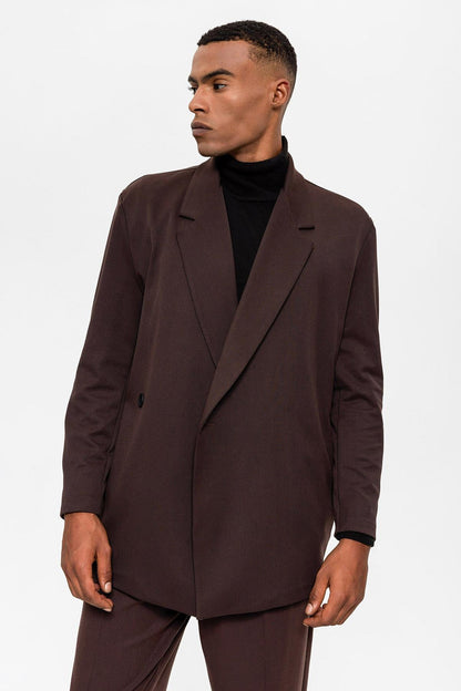 Men's Dark Brown Double Breasted Closure Hidden Pocket Blazer Jacket