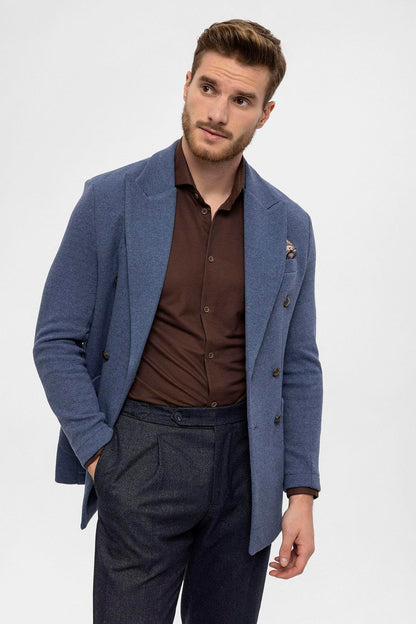 KOALA SYDNEY Men's Indigo Double-Breasted Knitwear Blazer Jacket
