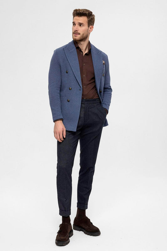 KOALA SYDNEY Men's Indigo Double-Breasted Knitwear Blazer Jacket