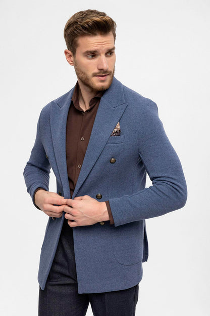 KOALA SYDNEY Men's Indigo Double-Breasted Knitwear Blazer Jacket
