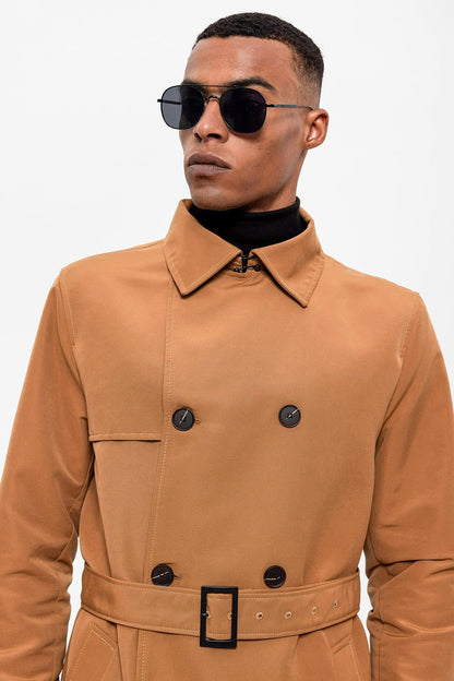 KOALA SYDNEY  Men's Tan Belted Double Breasted Trench Coat -