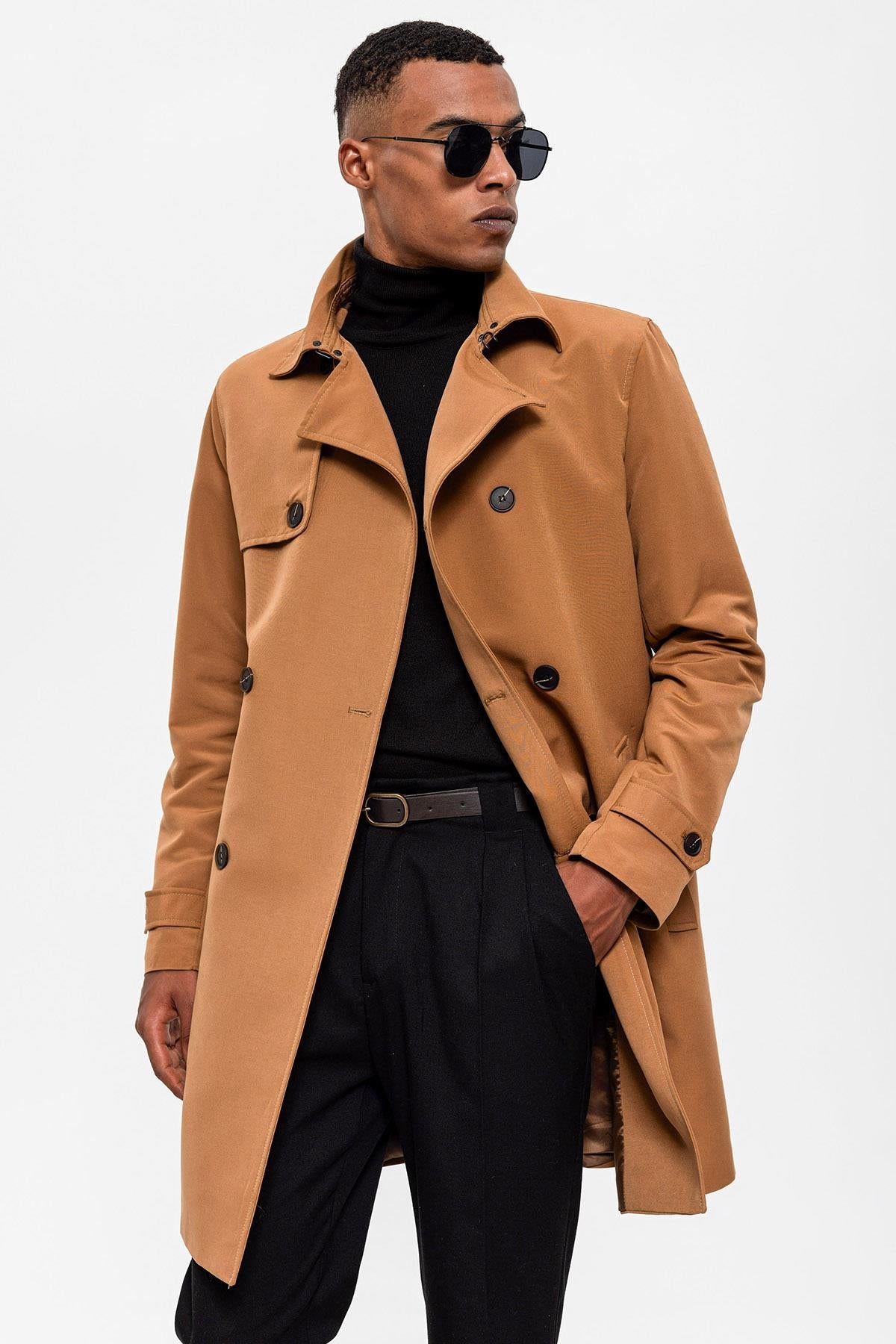 KOALA SYDNEY  Men's Tan Belted Double Breasted Trench Coat -