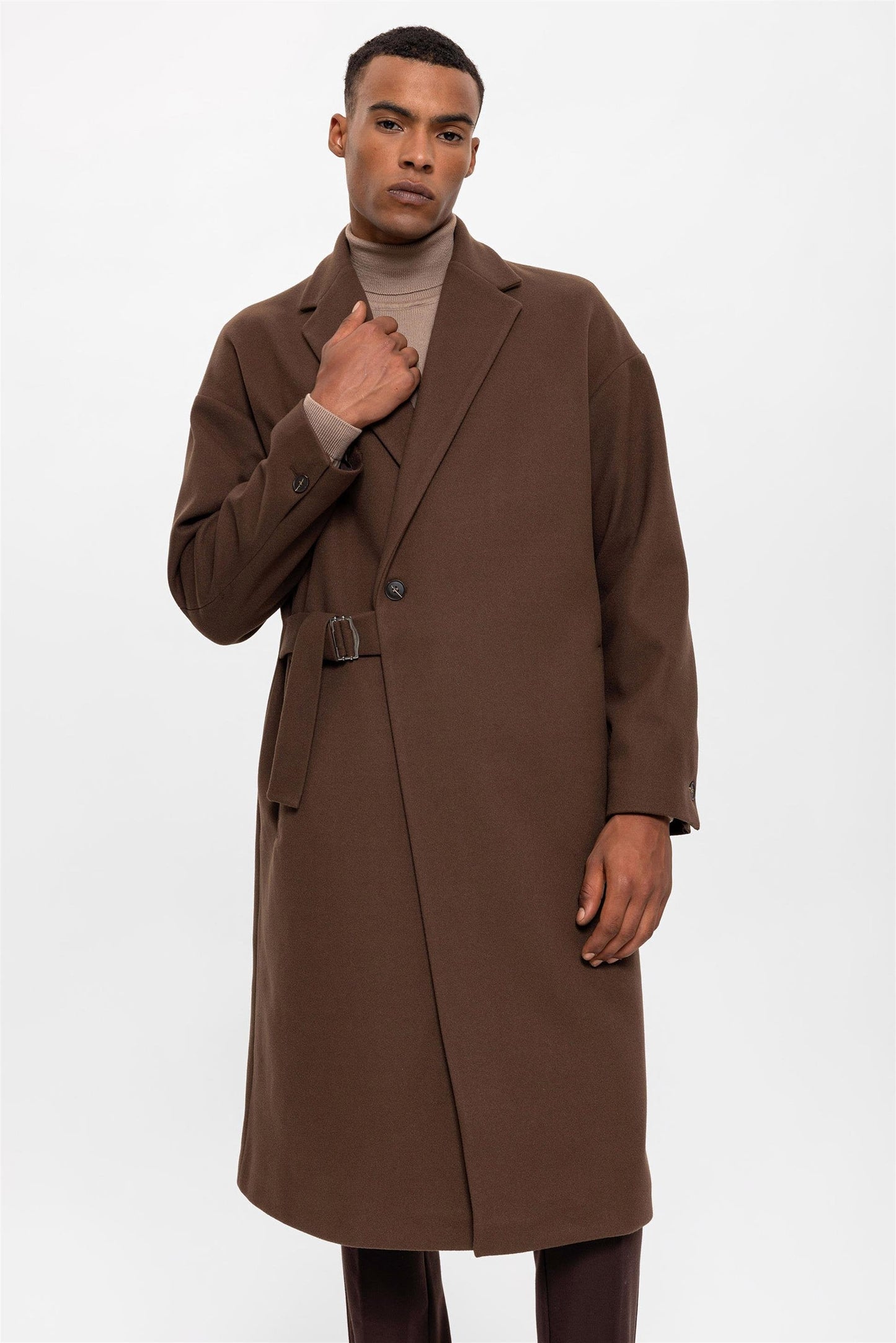Brown Belted Oversize Men's Coat