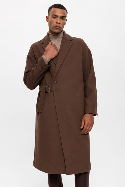 Brown Belted Oversize Men's Coat