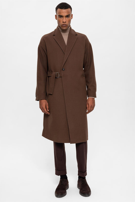 Brown Belted Oversize Men's Coat