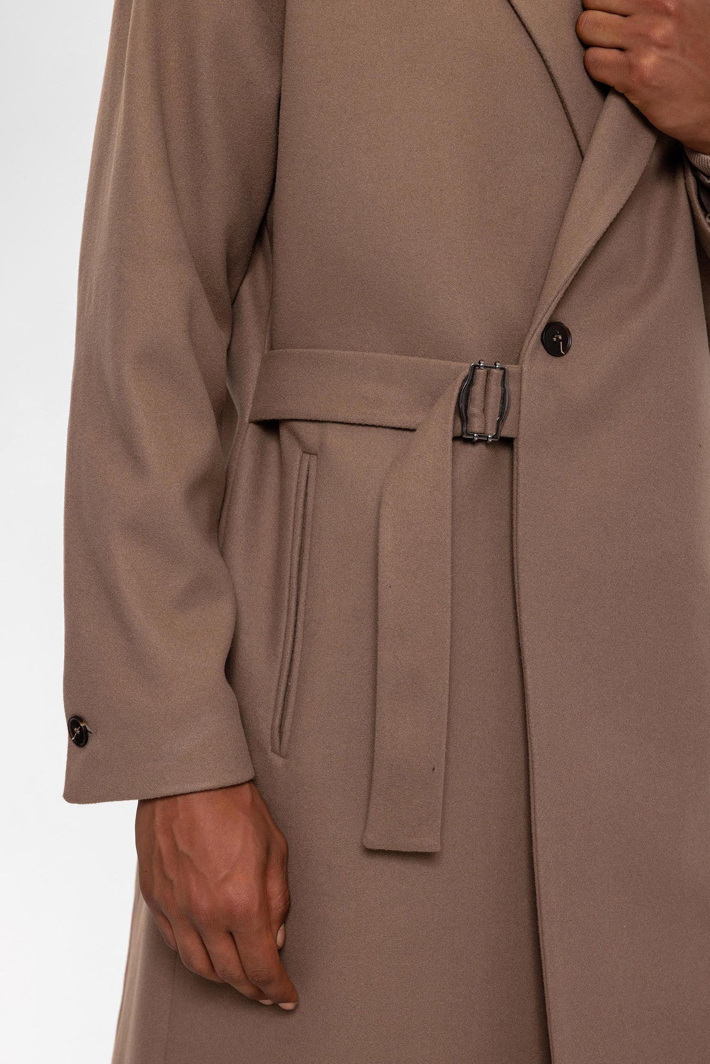 Beige Belted Oversize Men Coats