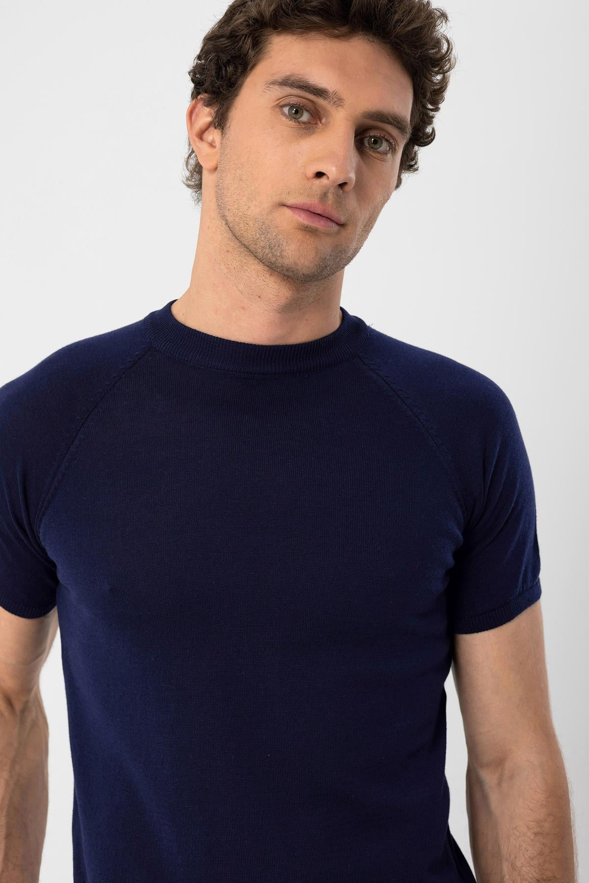 KOALA SYDNEY Men's Navy Blue Navy Crew Neck Knit T-Shirt