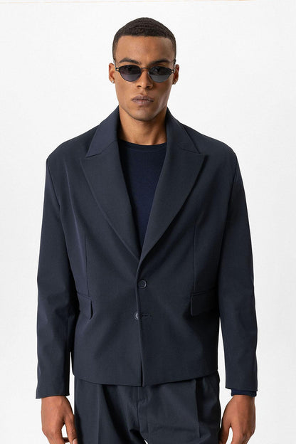 Navy Crop Fit Men's Blazer Jacket