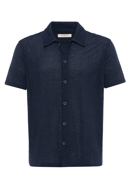 Men's Navy Blue Navy Textured Short-Sleeve Shirt -