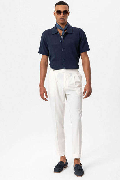 Men's Navy Blue Navy Textured Short-Sleeve Shirt