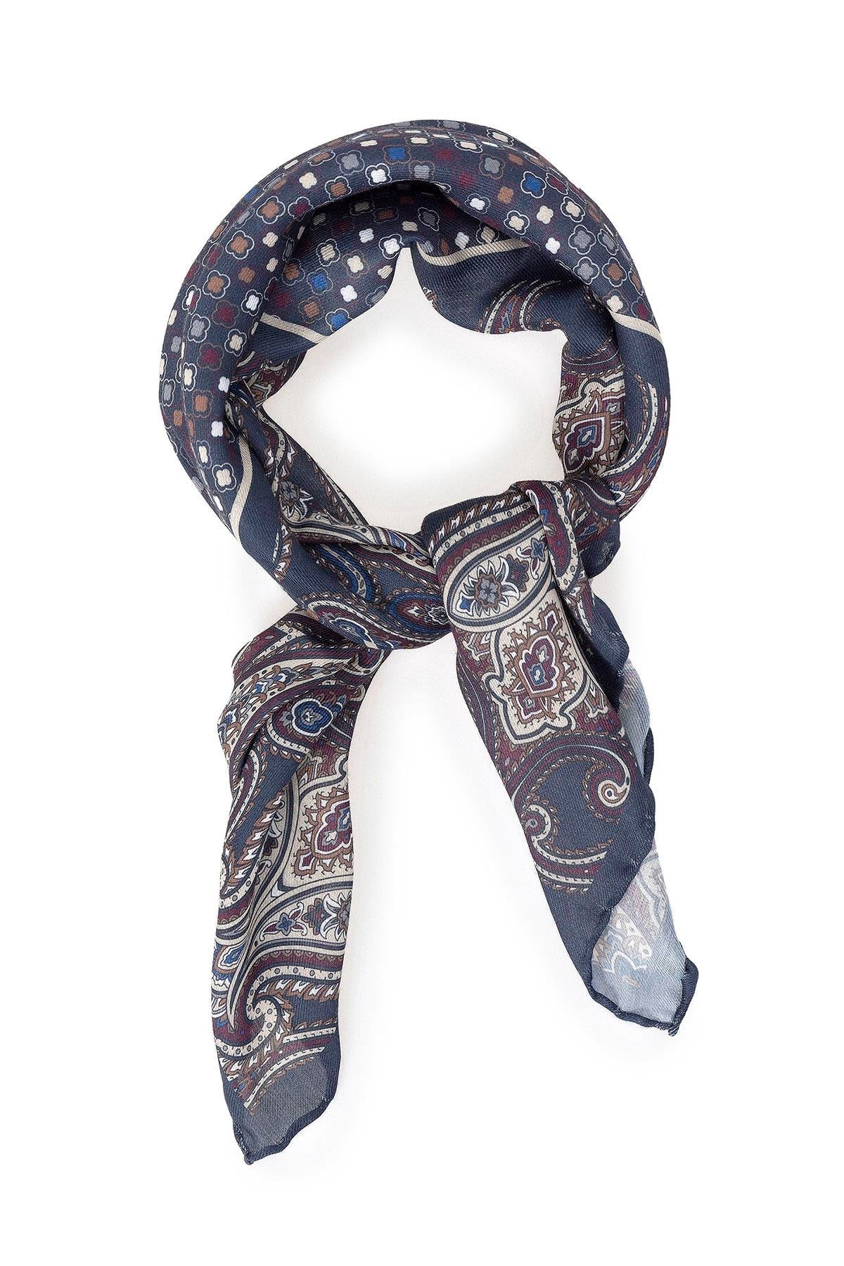 Men's Navy Blue Navy Square Ethnic Patterned Scarf