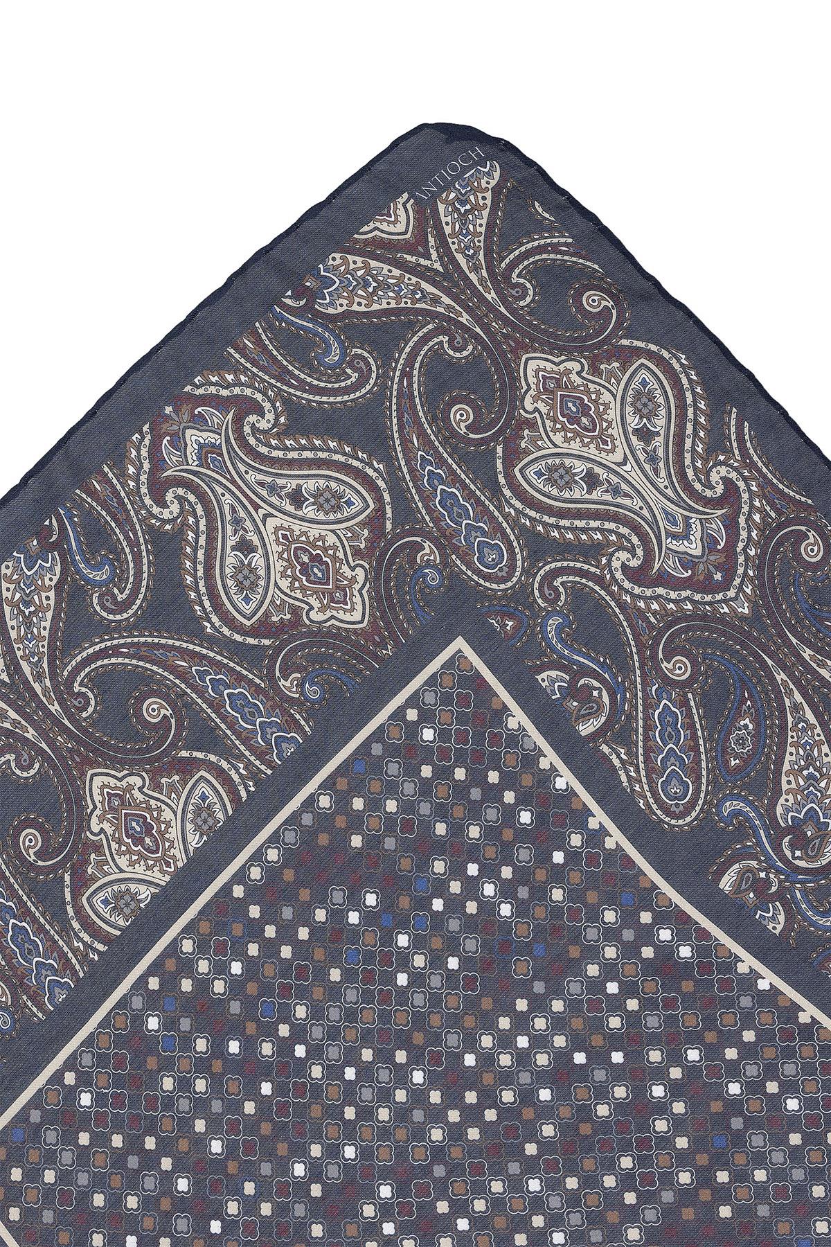 Men's Navy Blue Navy Square Ethnic Patterned Scarf