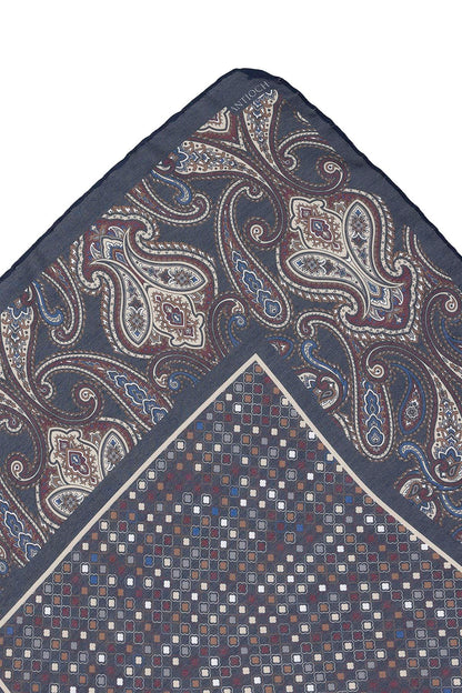 Men's Navy Blue Navy Square Ethnic Patterned Scarf