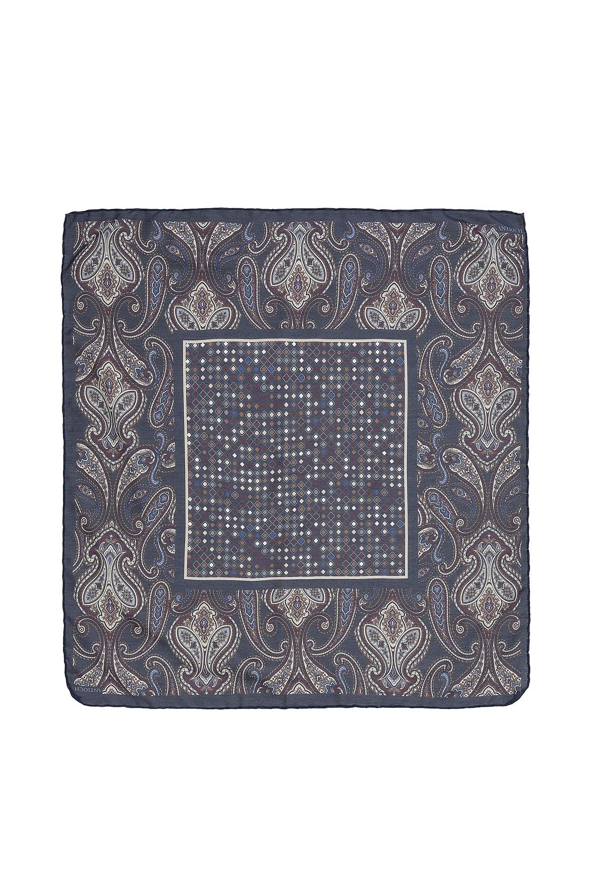 Men's Navy Blue Navy Square Ethnic Patterned Scarf