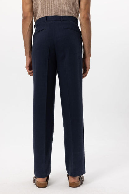 Men's Navy Blue Navy Linen Blend Baggy Pants
