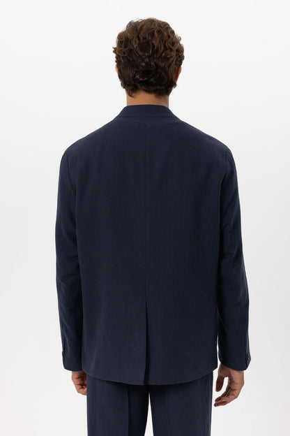 KOALA SYDNEY  Men's Navy Blue Navy Linen Blend Double-Breasted Jacket -
