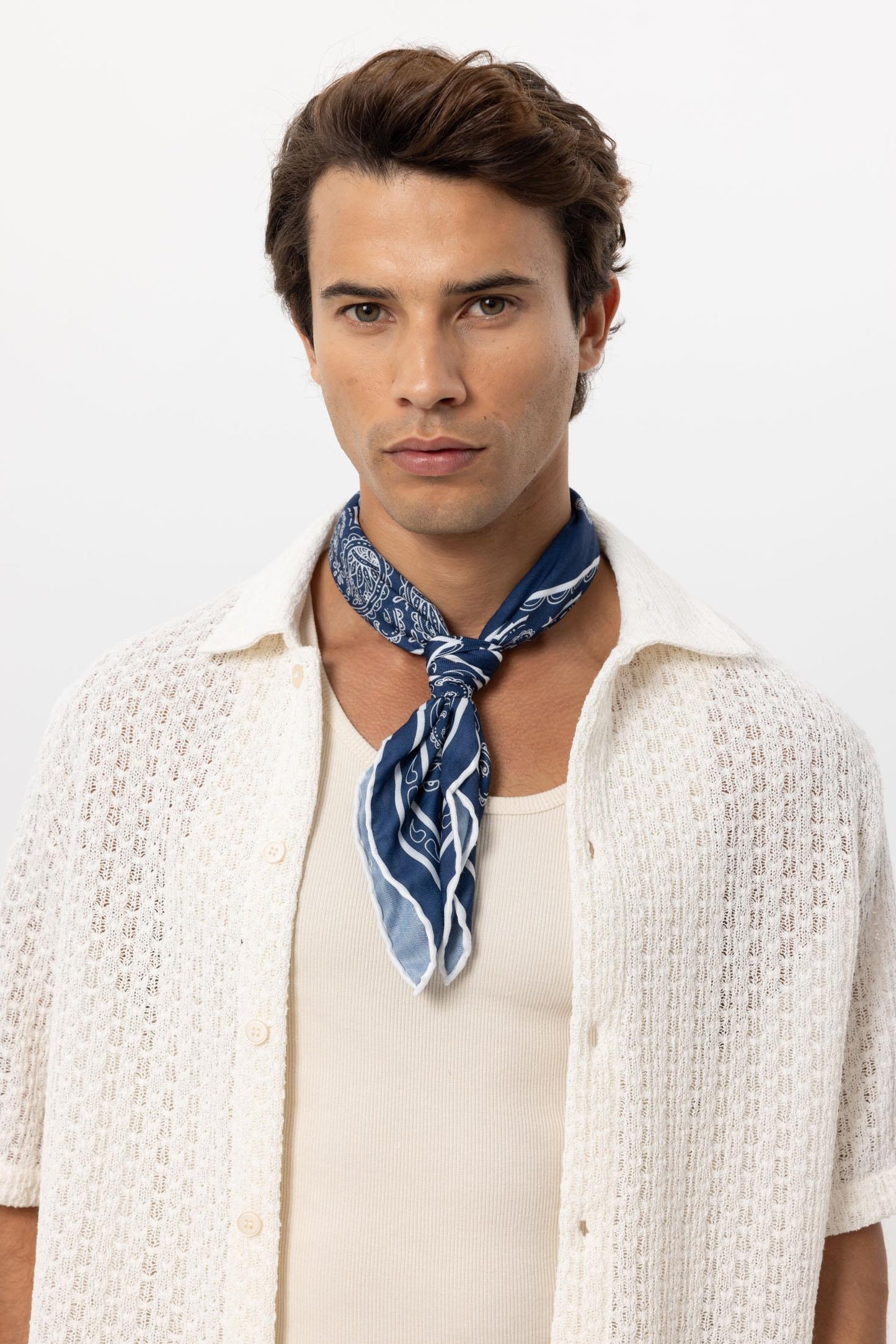 Men's Navy Blue Navy Corner Ethnic Patterned Scarf