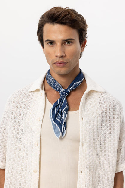 Men's Navy Blue Navy Corner Ethnic Patterned Scarf