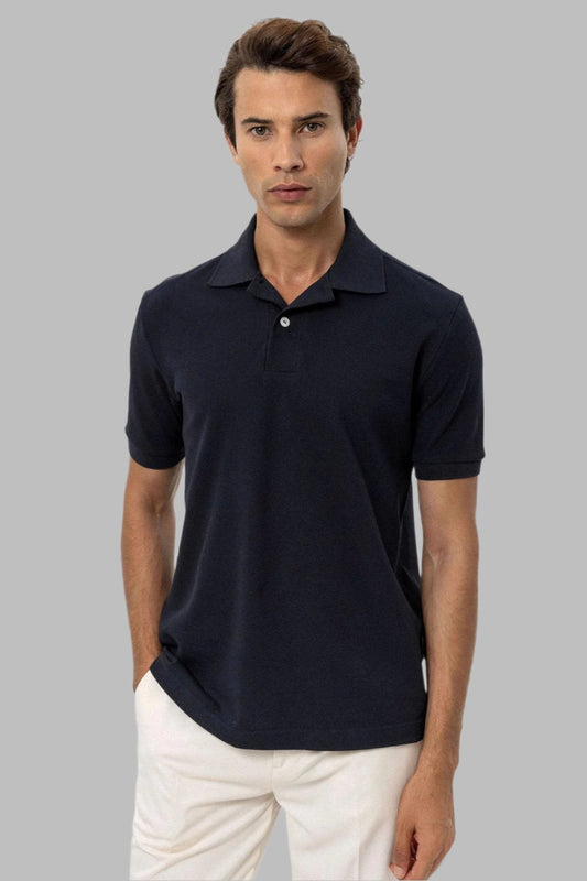Men's Navy Blue Navy Polo Neck T-Shirt - Wessi
