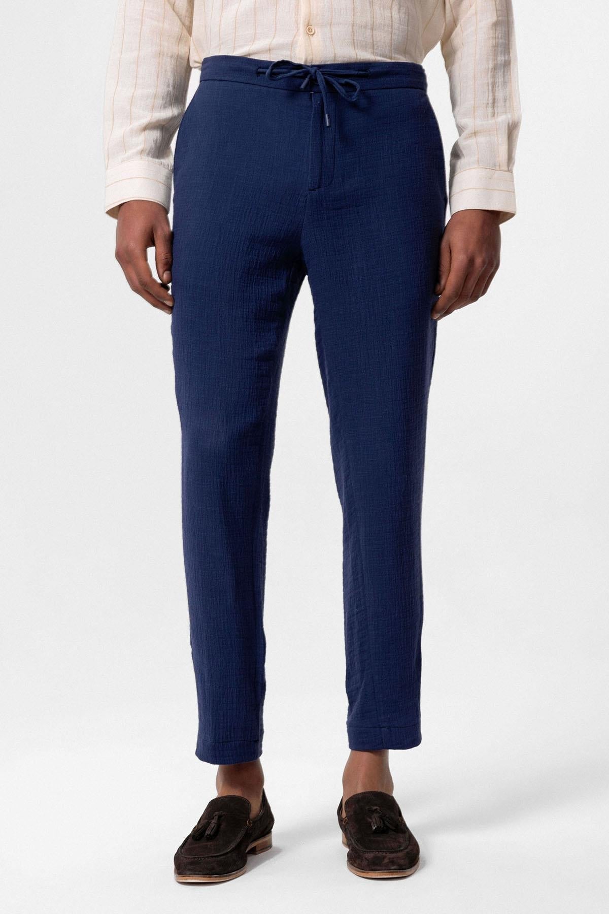 Men's Navy Blue Navy Regular Fit Drawstring Pants