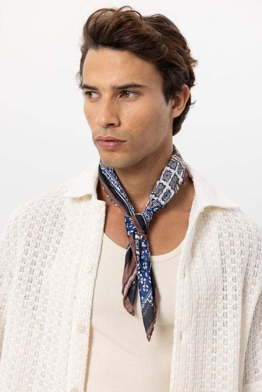 Men's Navy Blue Navy Colored Ethnic Patterned Scarf