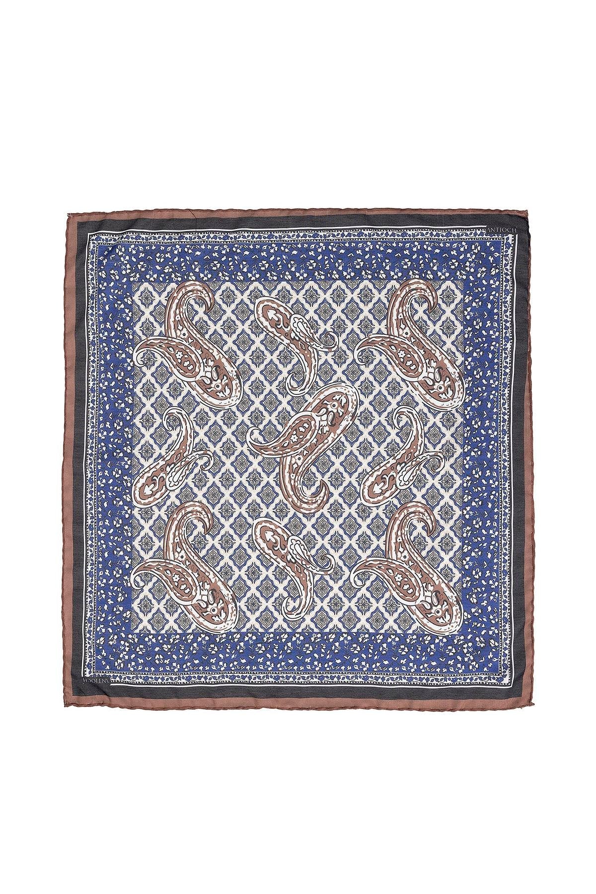 Men's Navy Blue Navy Colored Ethnic Patterned Scarf