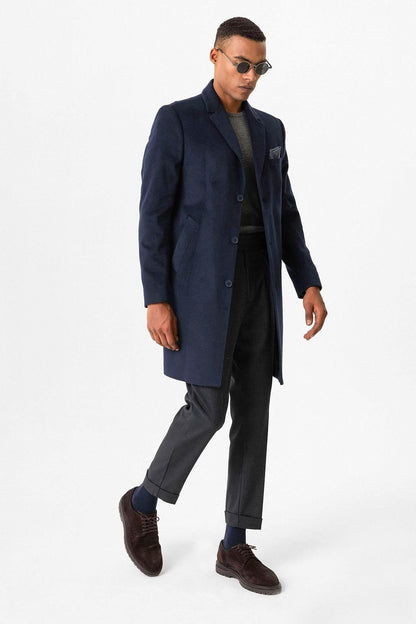 Navy Slim Fit Notch Lapel Men's Coat