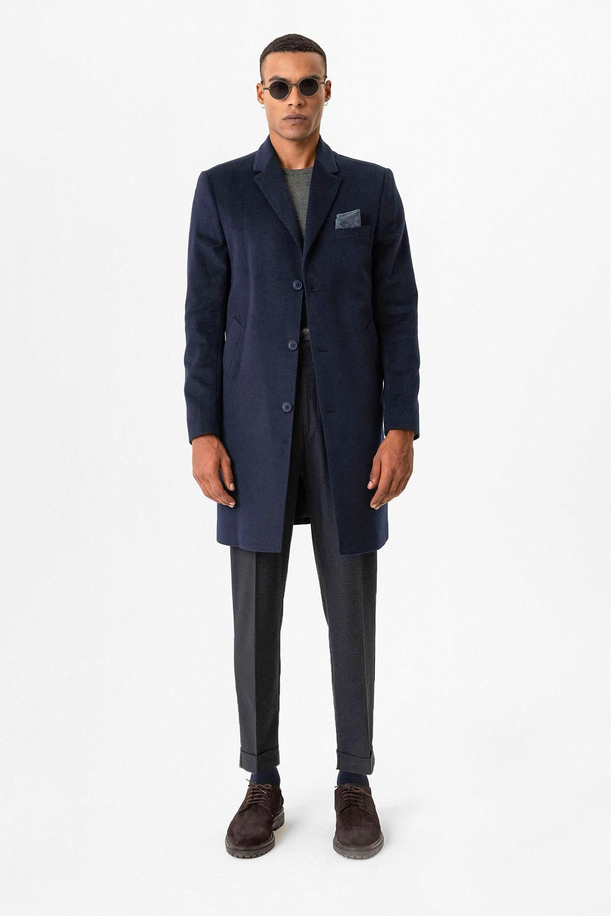 Navy Slim Fit Notch Lapel Men's Coat