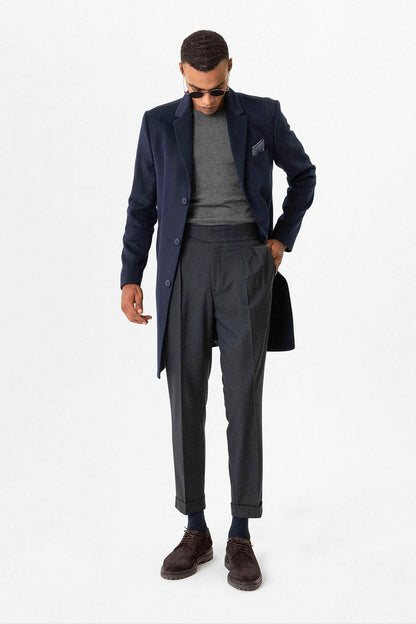 KOALA SYDNEY  Navy Slim Fit Notch Lapel Men's Coat -